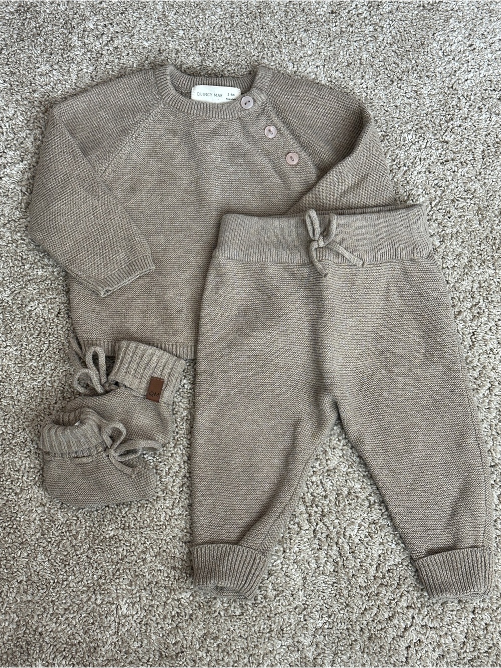 Quincy Mae Knit Sweater, Pants, and Booties Set - Like New Condition